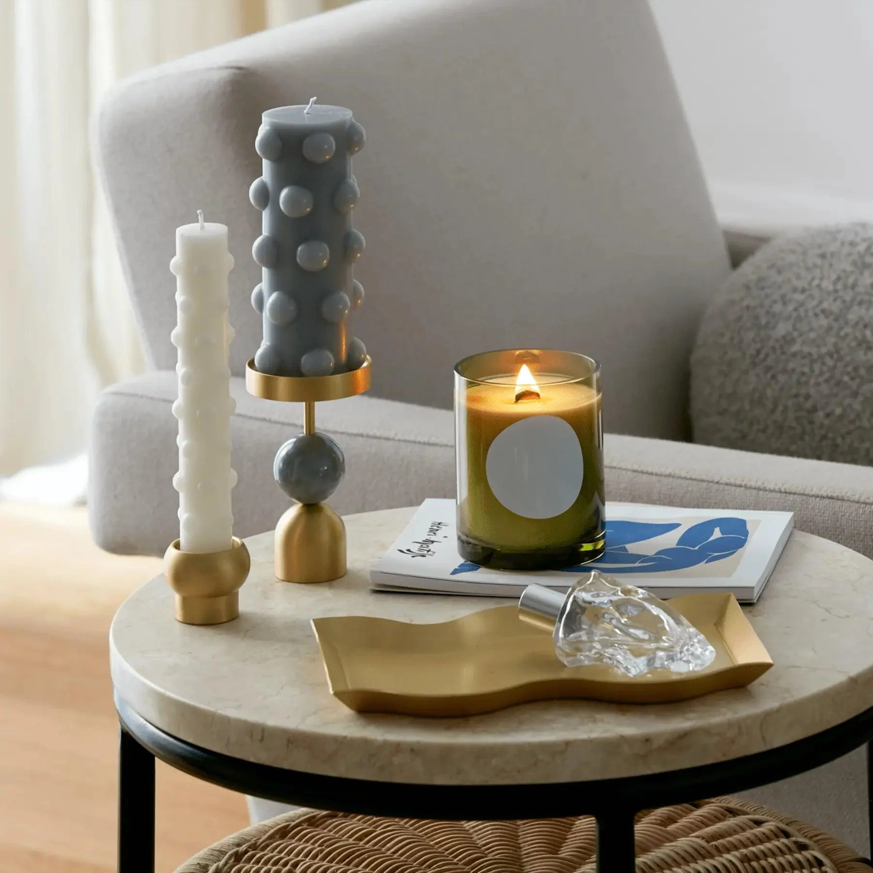 Beaded Fountain Brass Candle Holder - Green Medium - Image 4