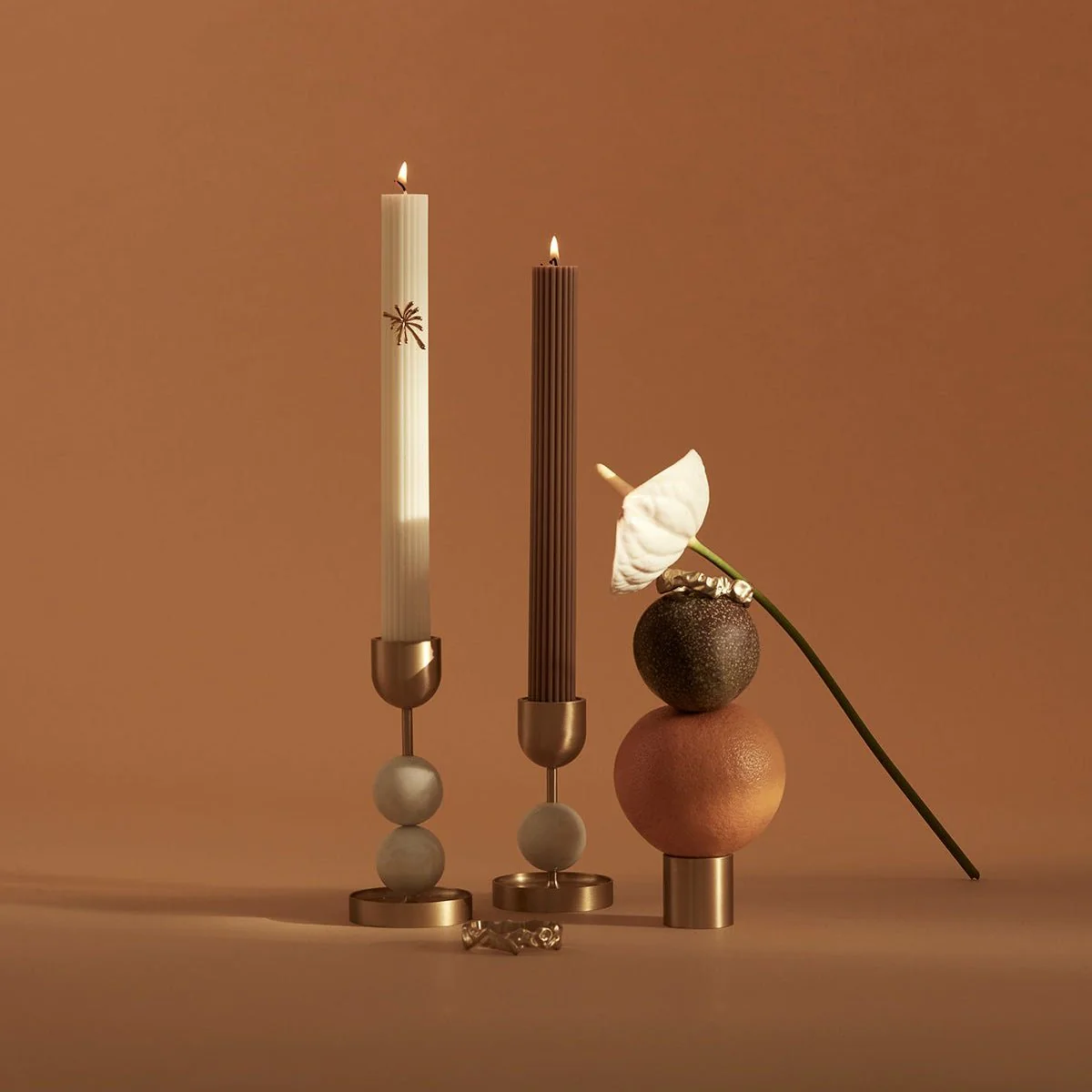 Beaded Fountain Brass Candle Holder - White Large - Image 3